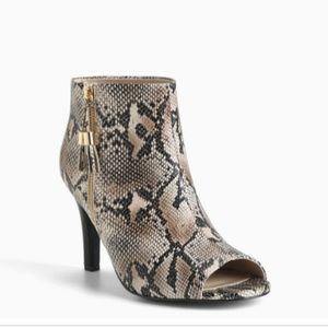 New in box, Torrid Snake skin peep toe bootie